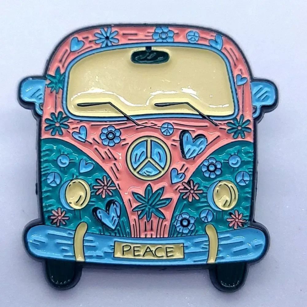 Hippie Van Enamel Pin Flower Bus Van Life Retro Travel Peace Love Road Trip Vibe